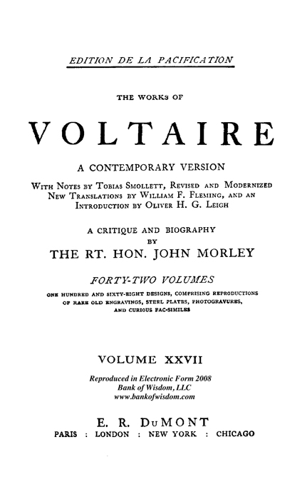 The Works of Voltaire, Vol. 27 of 42 vols + INDEX volume 43